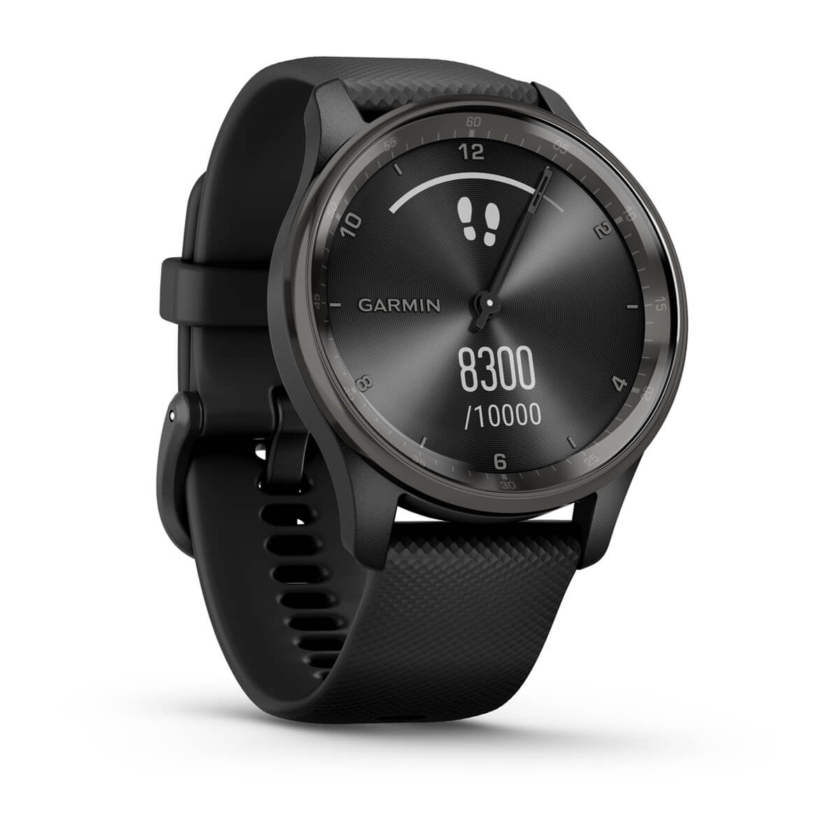 Garmin vívomove Trend Hybrid Smartwatch – Slate Stainless Steel Bezel with Black Case and Silicone Band