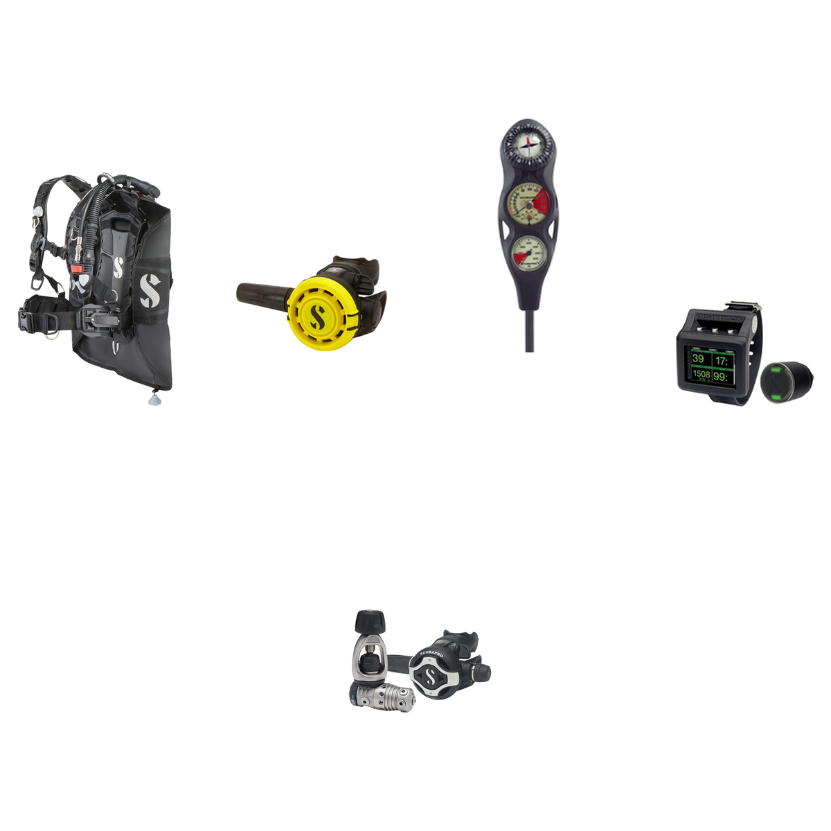 Scubapro Pro Scuba Package (Level 4) – Hydros Pro 2 BCD + MK25T EVO/S620 X-Ti Titanium Regulator + R105 Octopus + 3-Gauge Co…