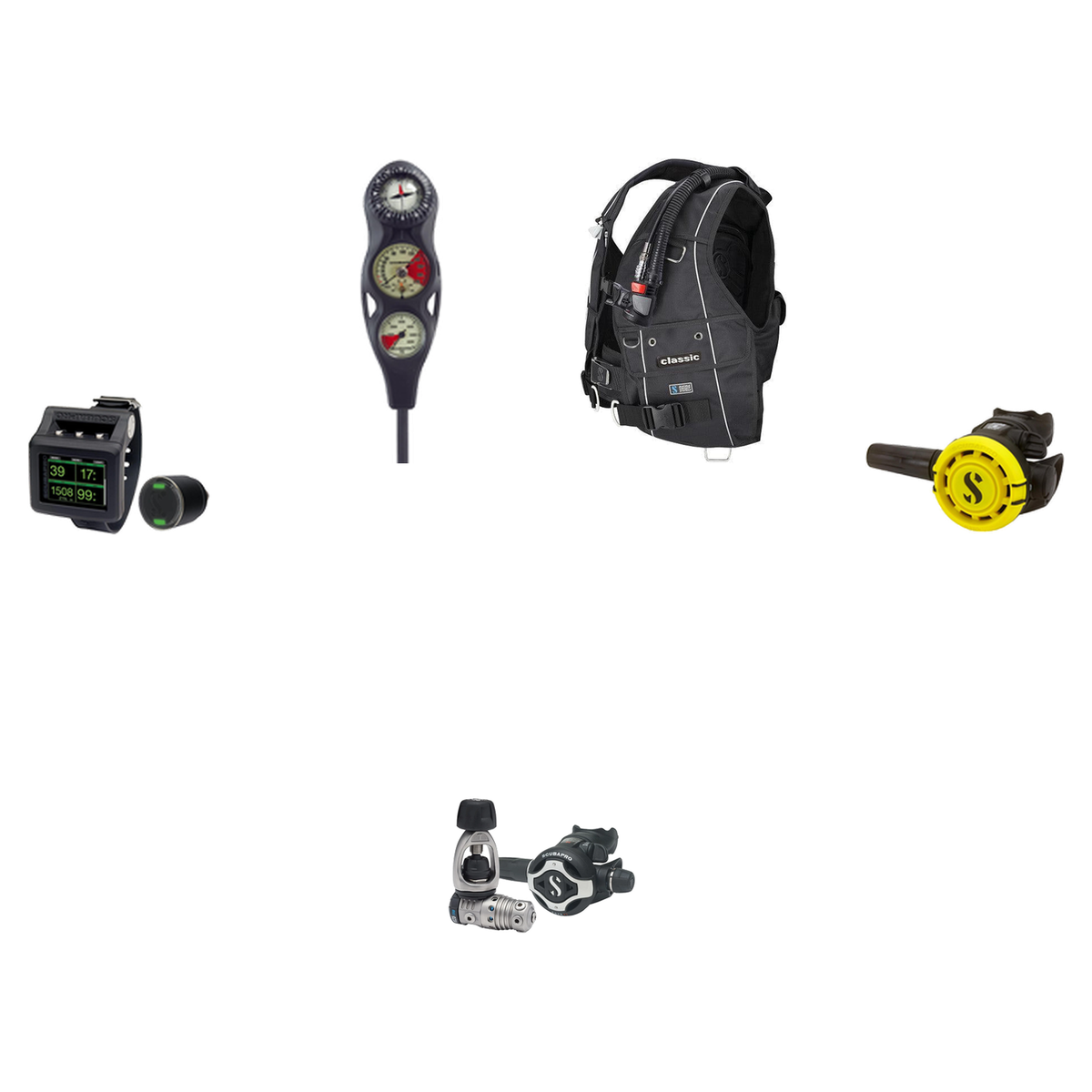 Scubapro Pro Scuba Package (Level 4) – Hydros Pro 2 BCD + MK25T EVO/S620 X-Ti Titanium Regulator + R105 Octopus + 3-Gauge Co…