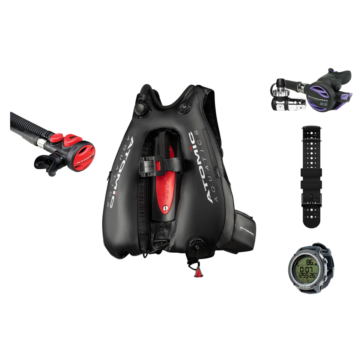 Atomic B2 Regulator + Atomic BC2 BCD + Oceanic GEO Air Scuba Package — Purple