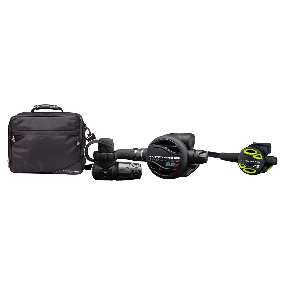Atomic B2x Regulator + Atomic Octo + Regulator Bag Package — includes Atomic Aquatics B2x Unsealed Black, Atomic Aquatics Z3…