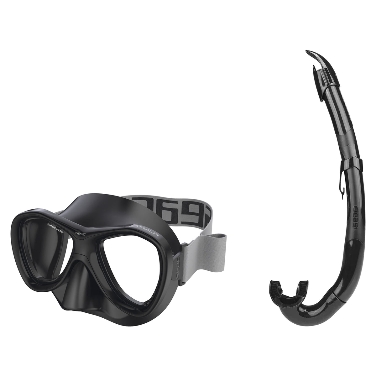 Seac Amalfi Two Lens Mask with Flash Snorkel Set — Black, Black