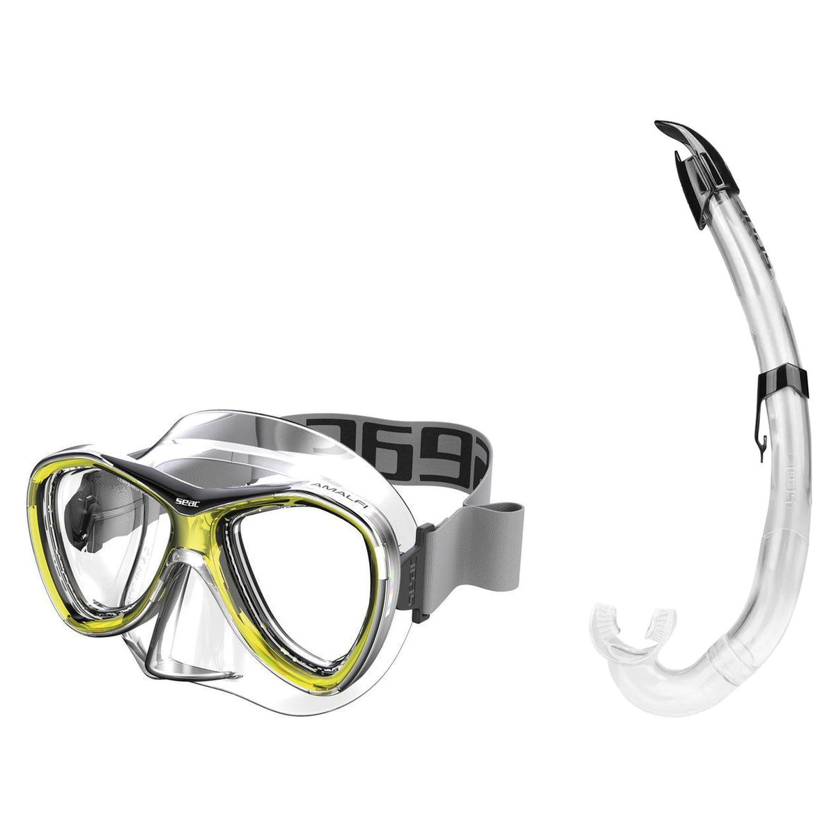 Seac Amalfi Two Lens Mask with Flash Snorkel Set — Yellow, Black Clear
