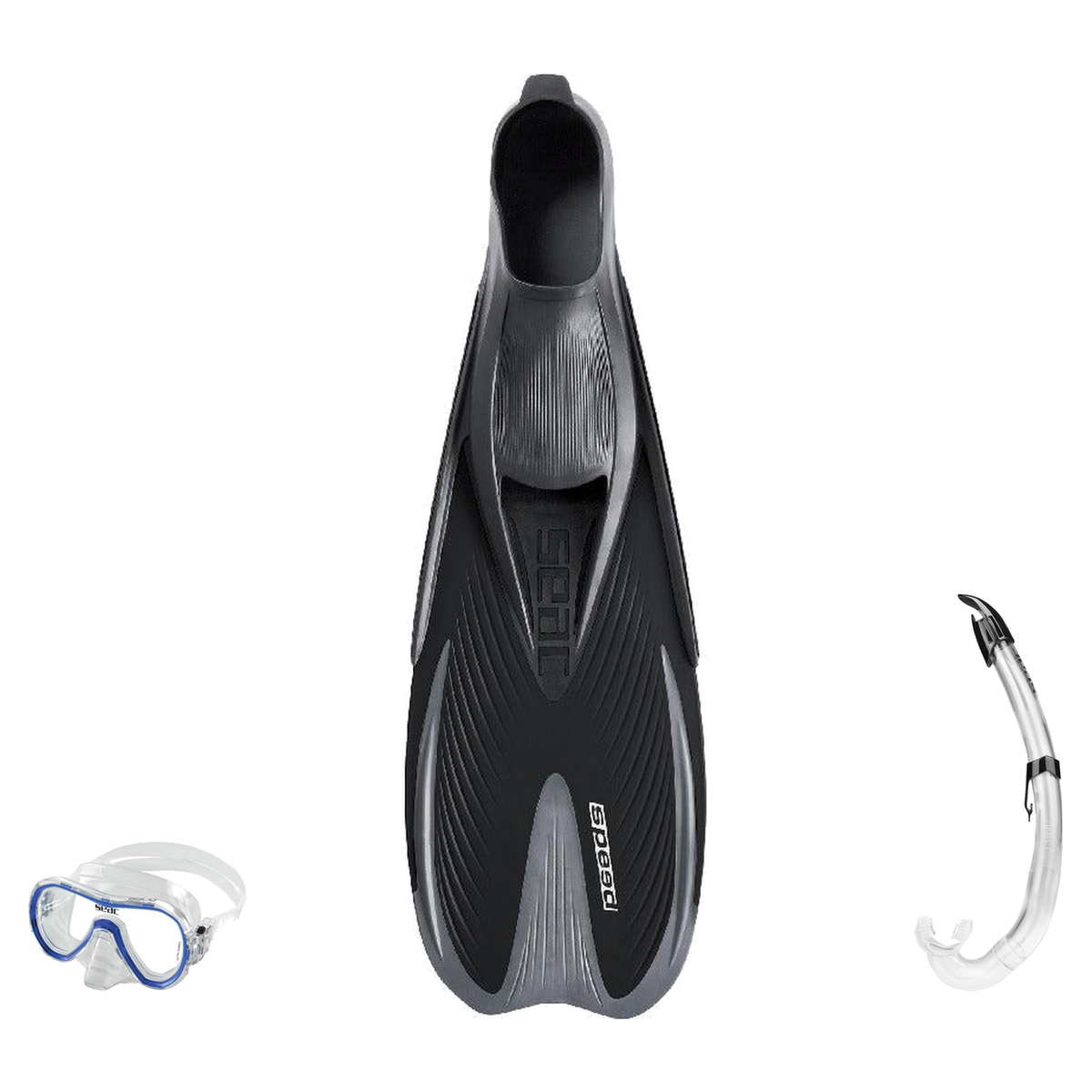 Seac Giglio Mask with Flash Snorkel & Speed Snorkeling Fins Set — Black