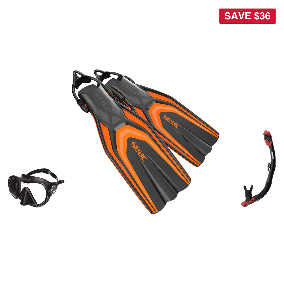 Seac Pura Anti Fog Dive Mask with Reverse Dry Snorkel & Pinne Sling Strap Fins Set — includes Seac Mask Pura Anti-Fog Dive M…
