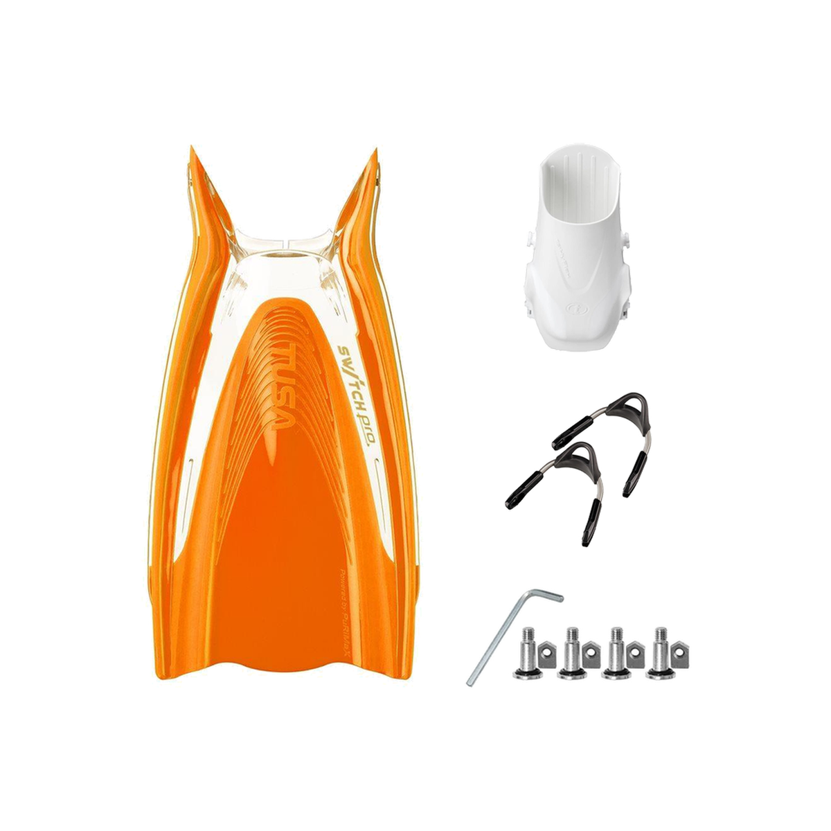 Tusa Color Kit Build – HyFlex Switch Pro Fins with Spring Strap (Blades + Foot Pockets + Straps + Hardware) — Energy Orange