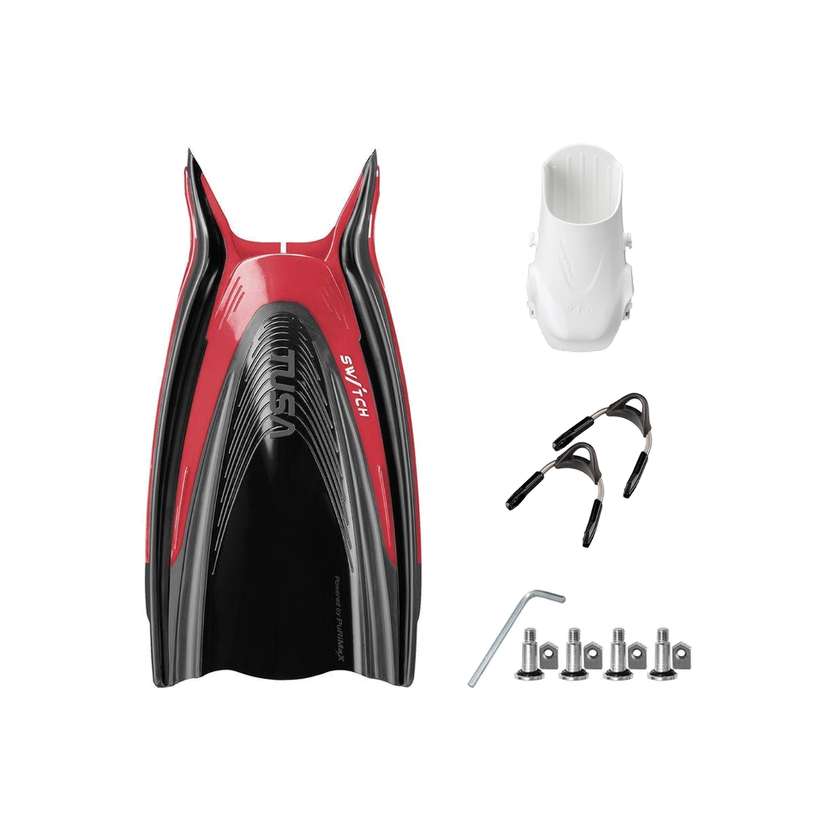 Tusa Color Kit Build – HyFlex Switch Fins with Spring Strap (Blades + Foot Pockets + Straps + Hardware) — Metallic Dark Red