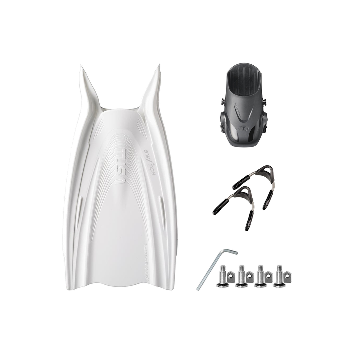 Tusa Color Kit Build – HyFlex Switch Fins with Spring Strap (Blades + Foot Pockets + Straps + Hardware) — All White, L/XL (L…