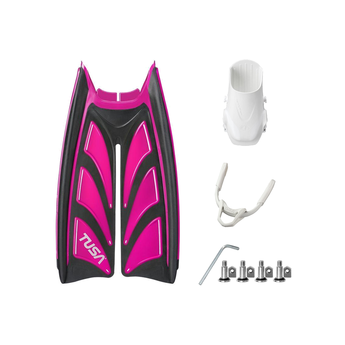 Tusa Color Kit Build – Hyflex Zoom Fins with Bungee Strap (Blades + Foot Pockets + Straps + Hardware) — Rose Pink