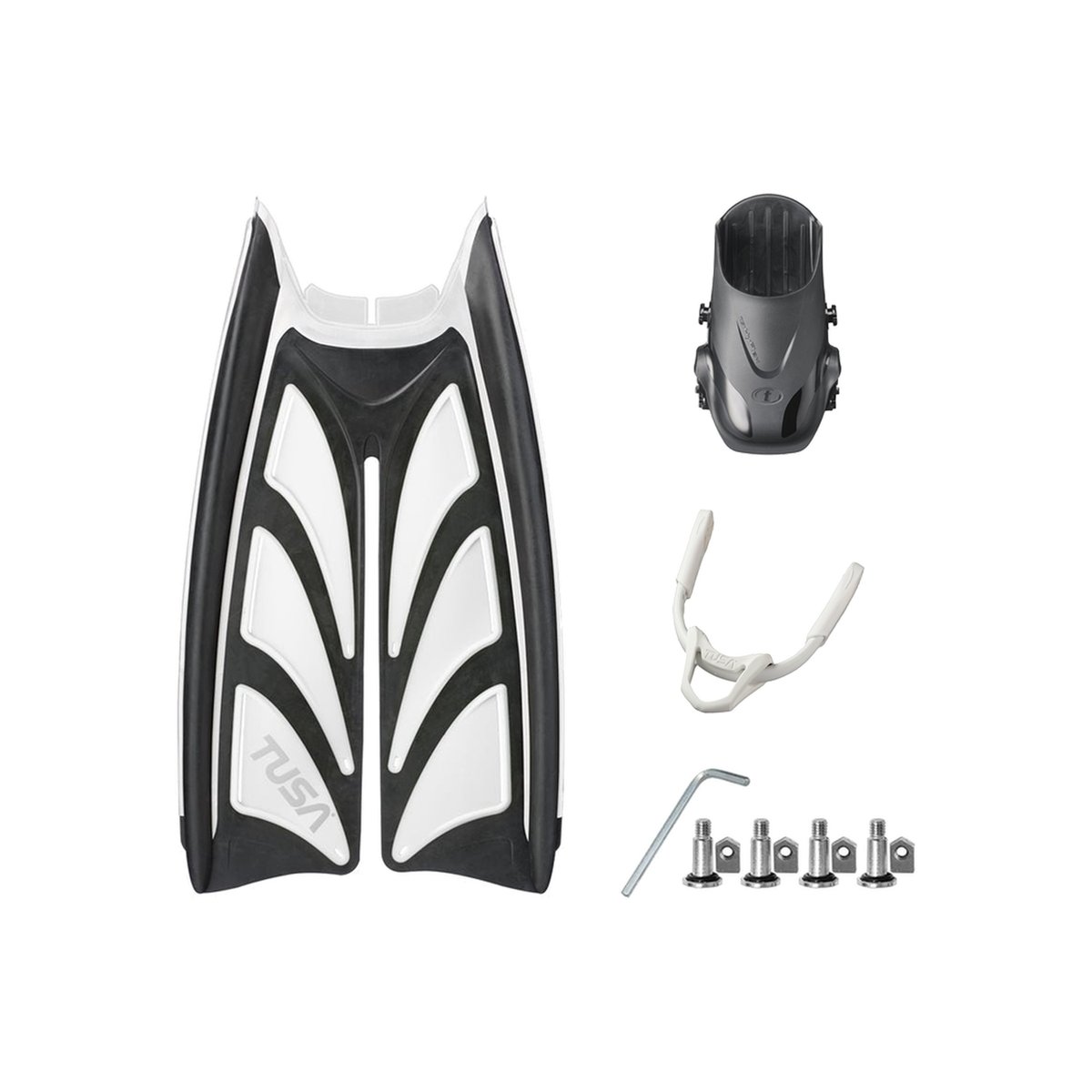 Tusa Color Kit Build – Hyflex Zoom Fins with Bungee Strap (Blades + Foot Pockets + Straps + Hardware) — White/Black, L/XL (L…