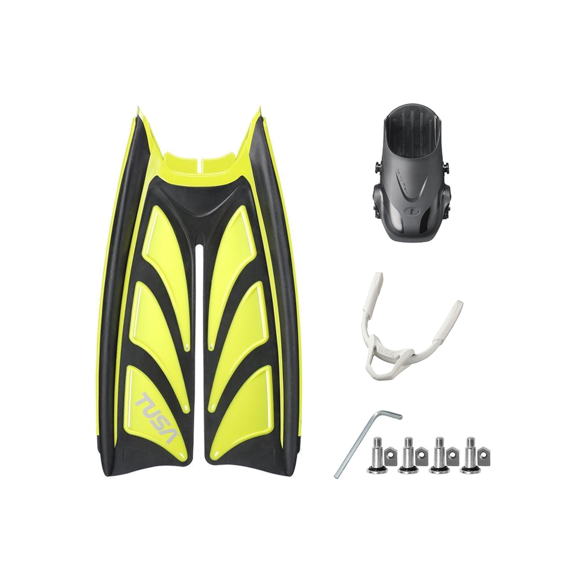 Tusa Color Kit Build – Hyflex Zoom Fins with Bungee Strap (Blades + Foot Pockets + Straps + Hardware) — Flash Yellow, L/XL (…