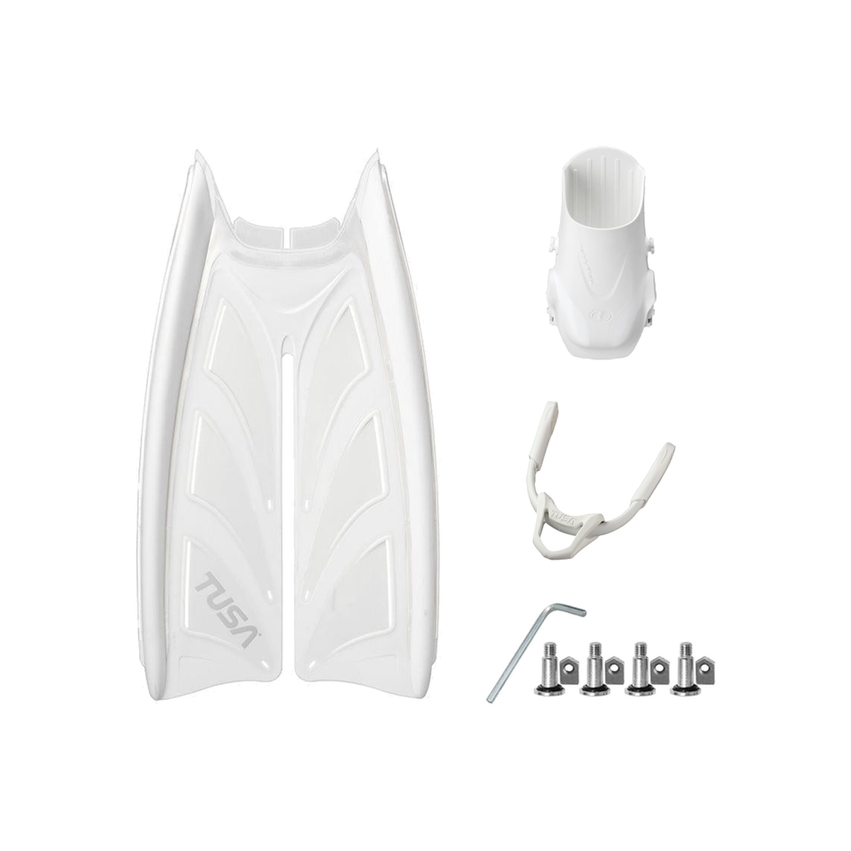 Tusa Color Kit Build – Hyflex Zoom Fins with Bungee Strap (Blades + Foot Pockets + Straps + Hardware) — All White