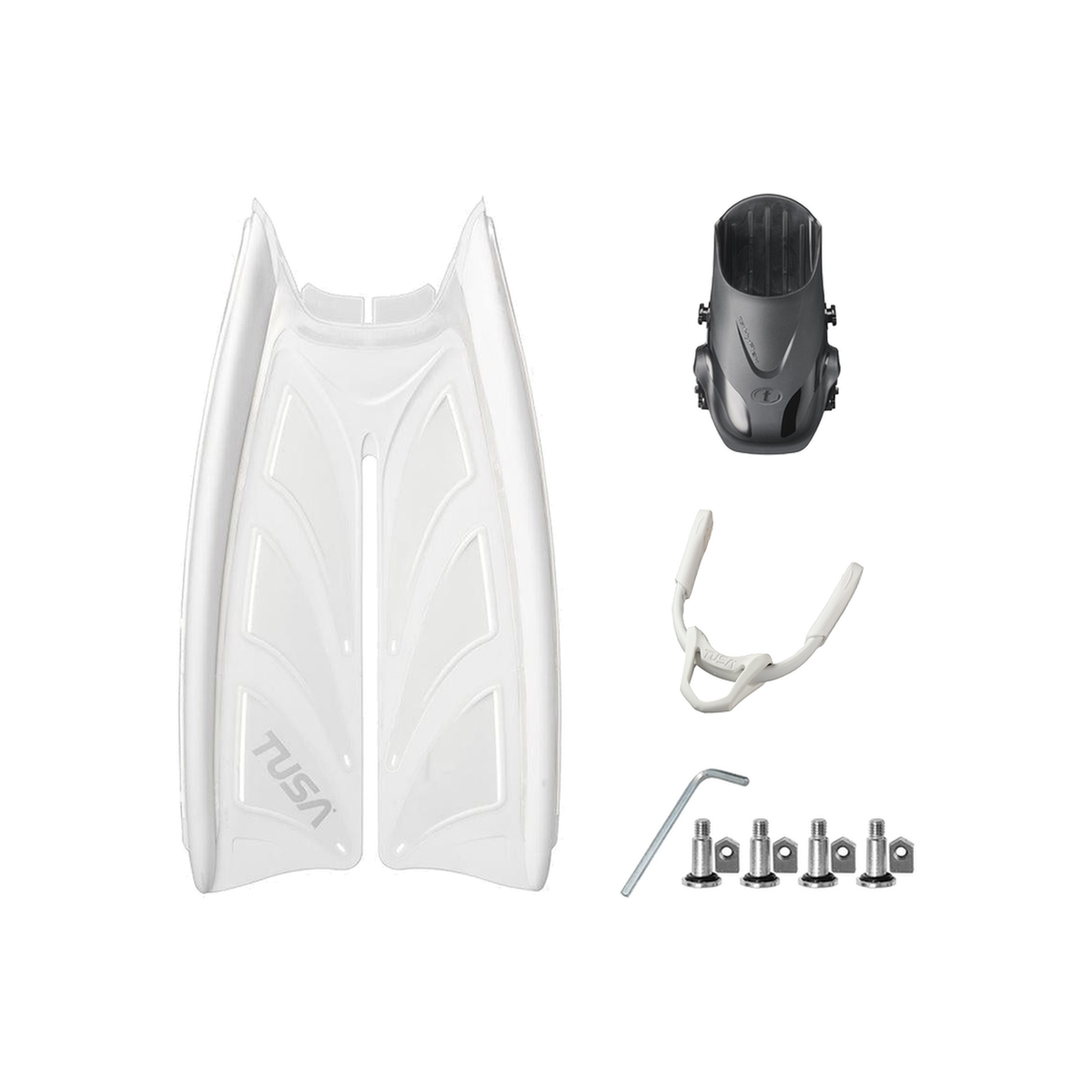 Tusa Color Kit Build – Hyflex Zoom Fins with Bungee Strap (Blades + Foot Pockets + Straps + Hardware) — All White, L/XL (Lar…