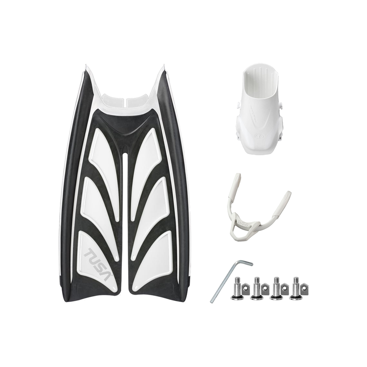 Tusa Color Kit Build – Hyflex Zoom Fins with Bungee Strap (Blades + Foot Pockets + Straps + Hardware) — White/Black