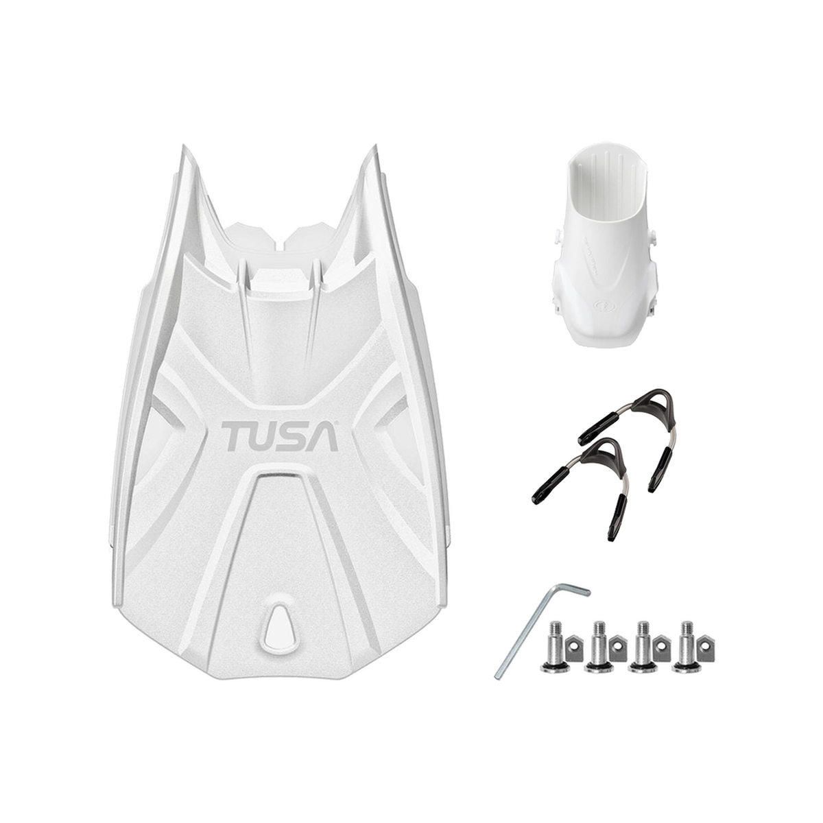 Tusa Color Kit Build – Tri-Force Fins with Spring Strap (Blades + Foot Pockets + Straps + Hardware) — White