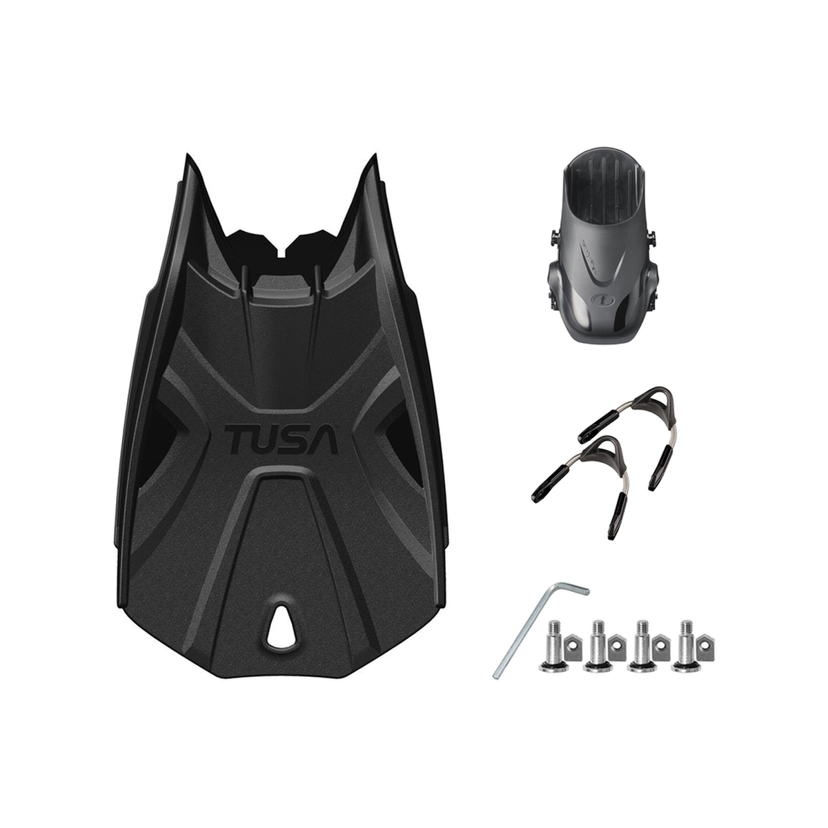 Tusa Color Kit Build – Tri-Force Fins with Spring Strap (Blades + Foot Pockets + Straps + Hardware) — Black, L/XL (Large / X…