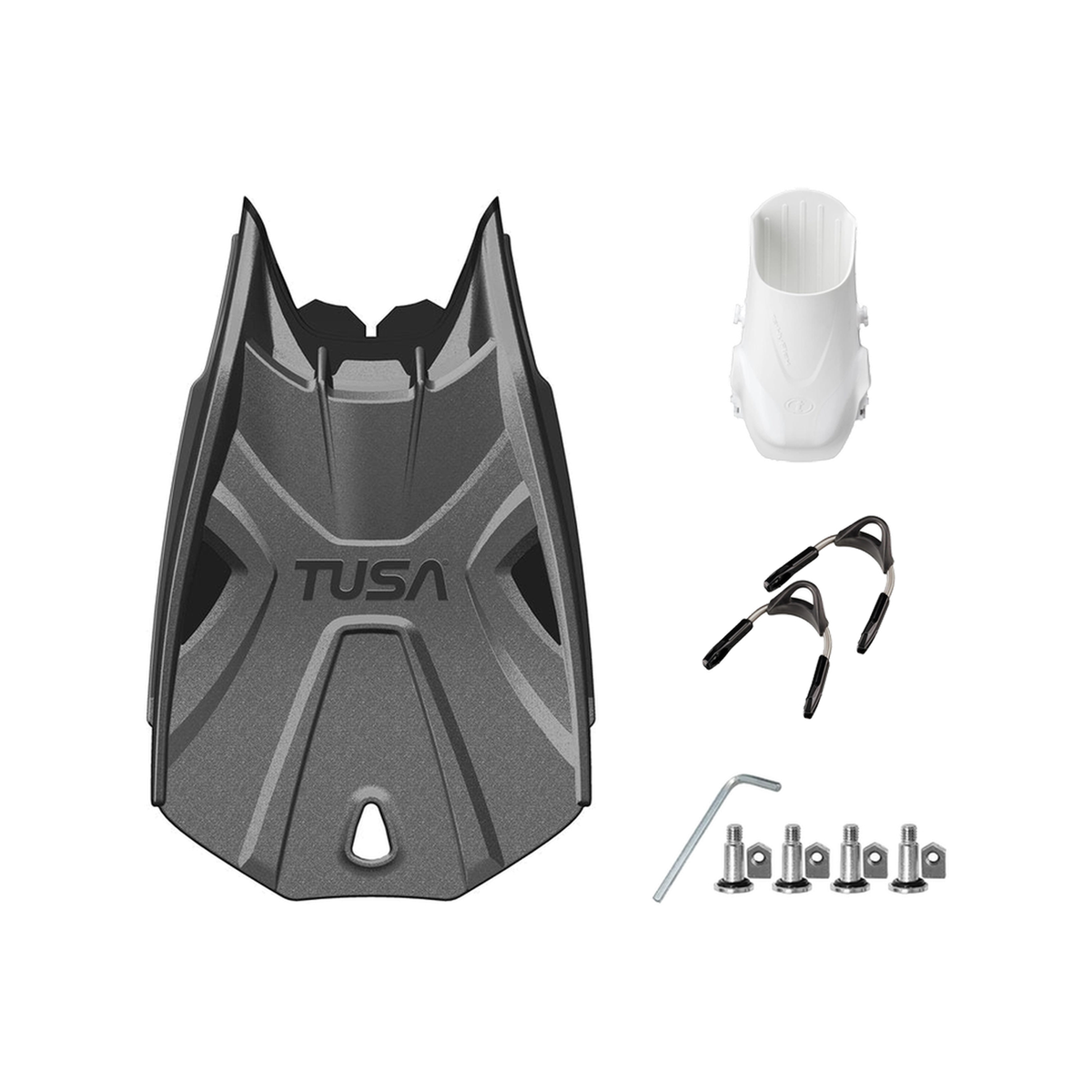 Tusa Color Kit Build – Tri-Force Fins with Spring Strap (Blades + Foot Pockets + Straps + Hardware) — Gun Metal