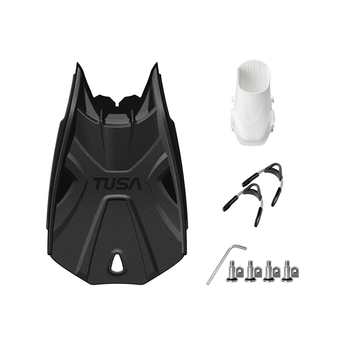 Tusa Color Kit Build – Tri-Force Fins with Spring Strap (Blades + Foot Pockets + Straps + Hardware) — Black