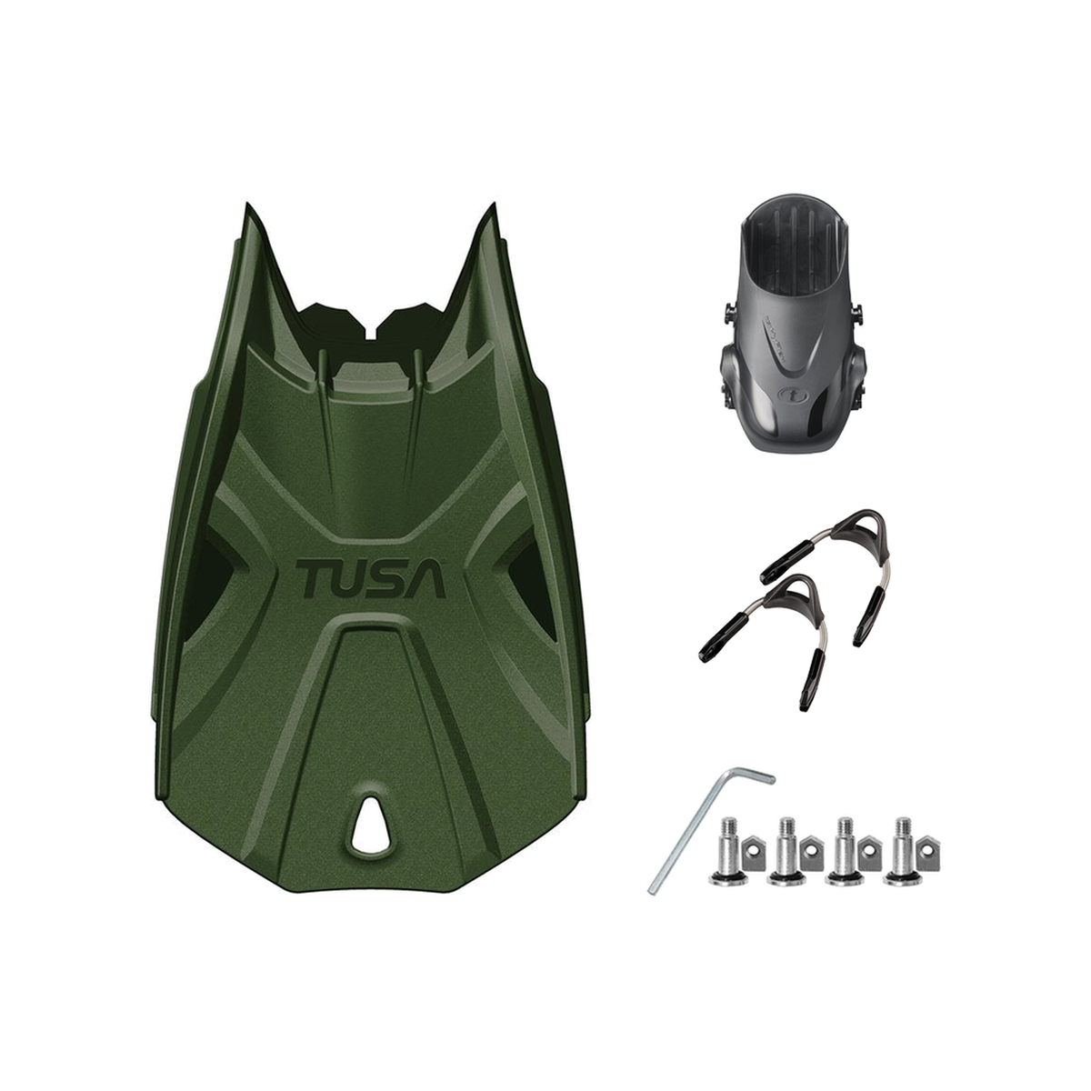Tusa Color Kit Build – Tri-Force Fins with Spring Strap (Blades + Foot Pockets + Straps + Hardware) — Khaki, L/XL (Large / X…