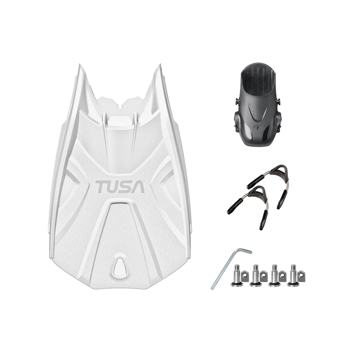 Tusa Color Kit Build – Tri-Force Fins with Spring Strap (Blades + Foot Pockets + Straps + Hardware) — White, L/XL (Large / X…