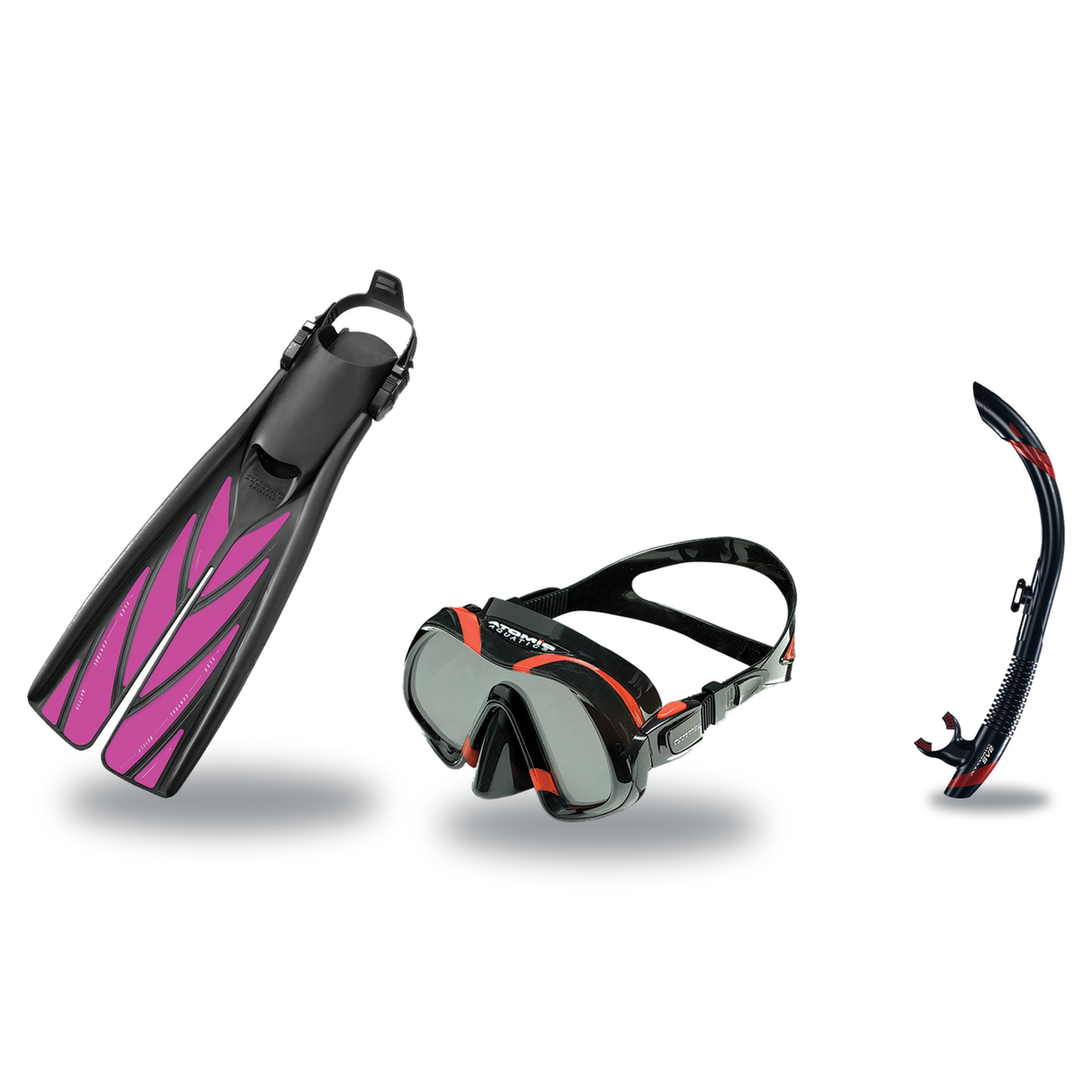 Atomic Aquatics Mask Fin Snorkel Package – Venom, Arc SubFrame or Frameless 2 Mask + SV2 Snorkel + Blade Fins — Venom, ML (M…