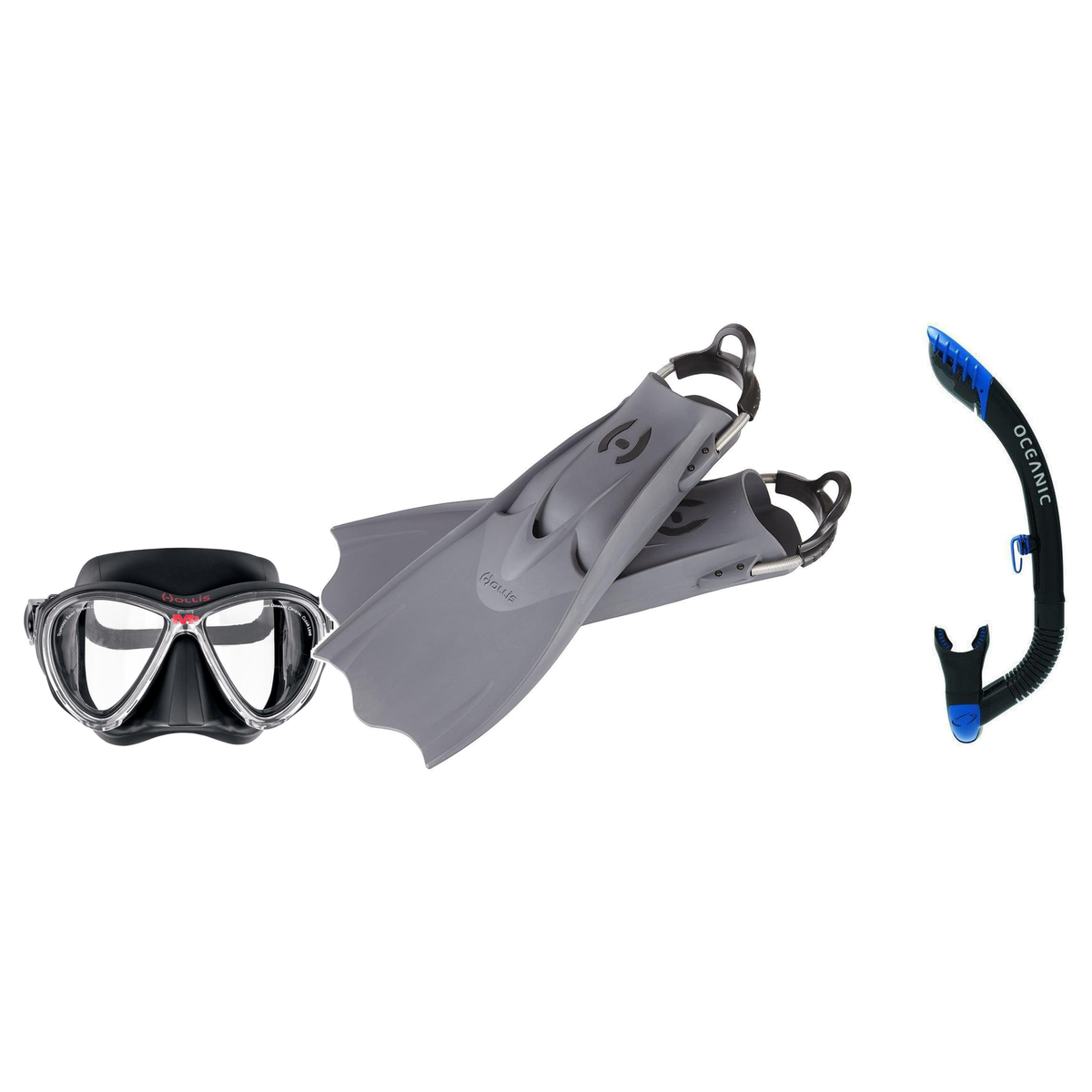 Hollis Mask Fin Snorkel Package – M3 Dual Lens, M-1 or M4 Mask + Ultra Dry 2 Snorkel + F1 LT Vented Blade Open Heel Fins — i…