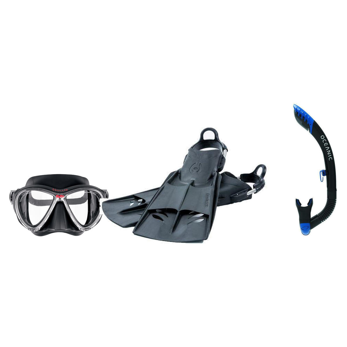 Hollis Mask Fin Snorkel Package – M3 Dual Lens, M-1 or M4 Mask + Ultra Dry 2 Snorkel + F1 LT Vented Blade Open Heel Fins — M…