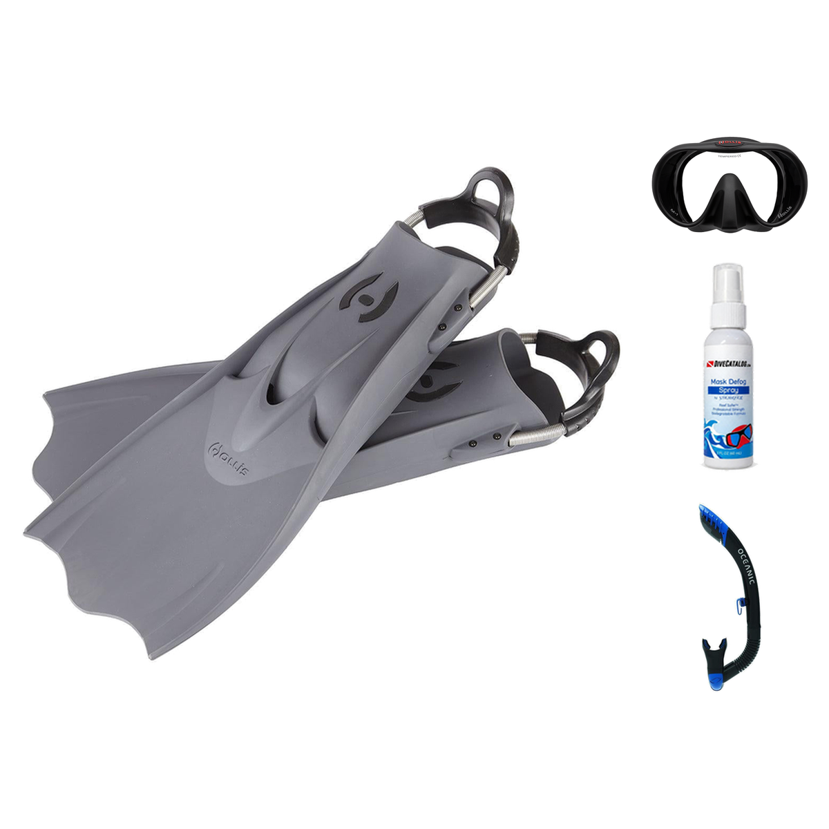 Hollis Mask Fin Snorkel Package – M3 Dual Lens, M-1 or M4 Mask + Ultra Dry 2 Snorkel + F1 LT Vented Blade Open Heel Fins — M…