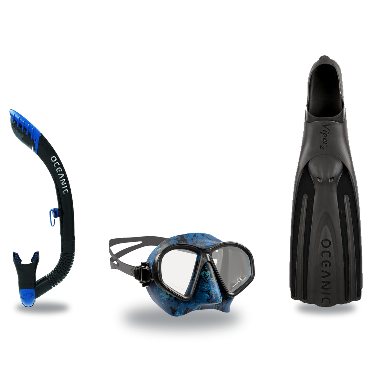 Oceanic Mask Fin Snorkel Package – Mini Shadow Single Lens, Shadow Single Lens or Predator Dual Lens Ultra Low-Volume Camo F…