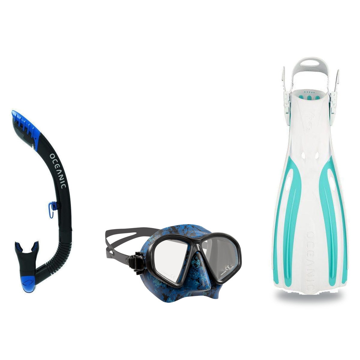 Oceanic Mask Fin Snorkel Package – Mini Shadow Single Lens, Shadow Single Lens or Predator Dual Lens Ultra Low-Volume Camo F…