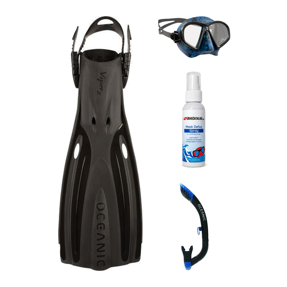 Oceanic Mask Fin Snorkel Package – Mini Shadow Single Lens, Shadow Single Lens or Predator Dual Lens Ultra Low-Volume Camo F…