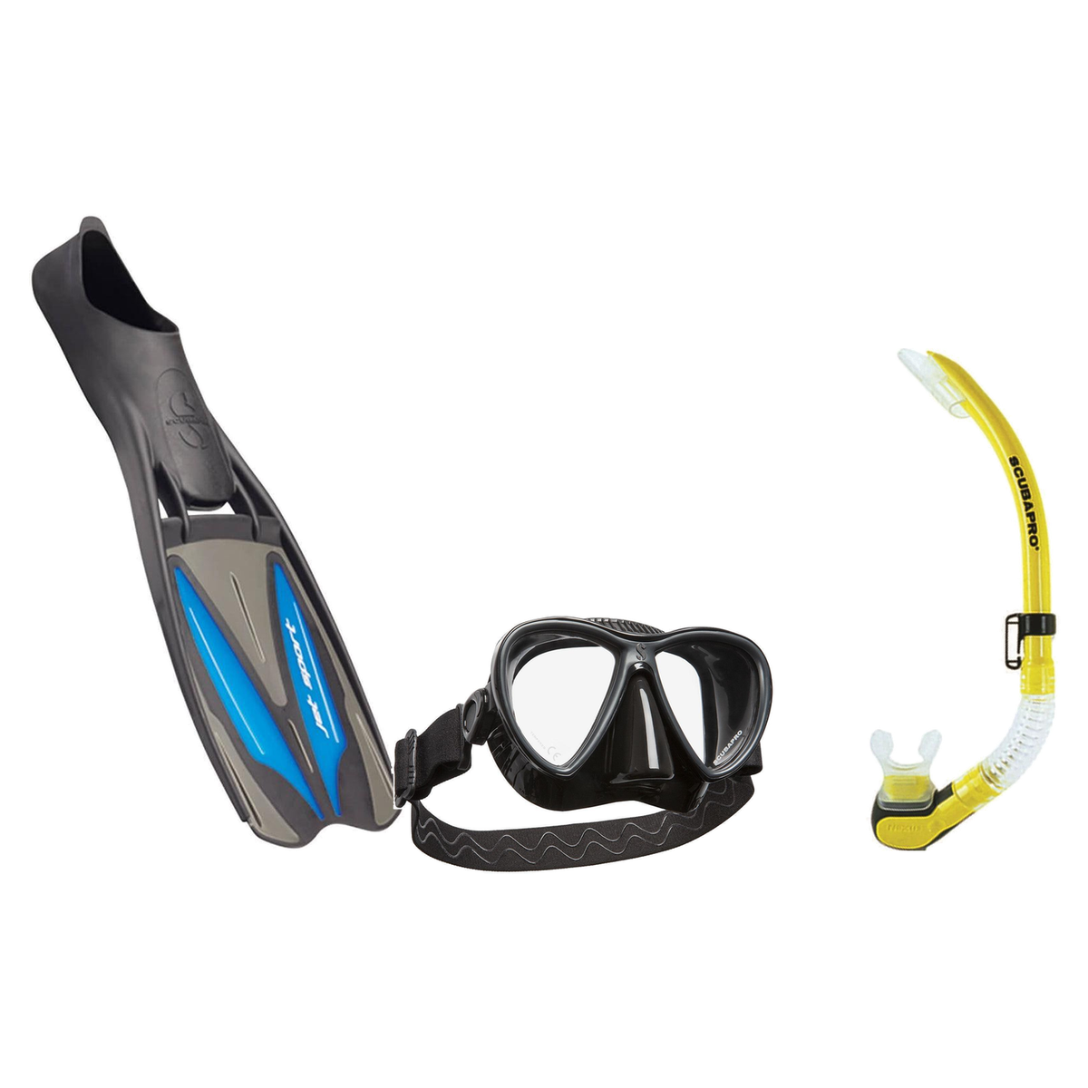 Scubapro Mask Fin Snorkel Package – Synergy Twin, Frameless or Gorilla Frameless Mask + Nexus Purge Valve Snorkel + GO Trave…