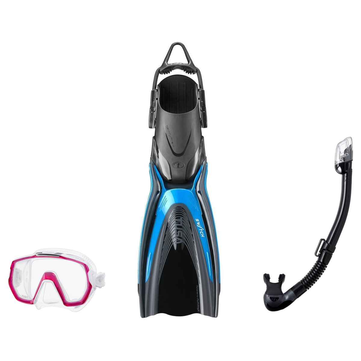 Tusa Mask Fin Snorkel Package – Freedom Elite Single Lens, Tina Single Lens or Imprex 3-D Hyperdry Single Lens Mask + Hyperd…