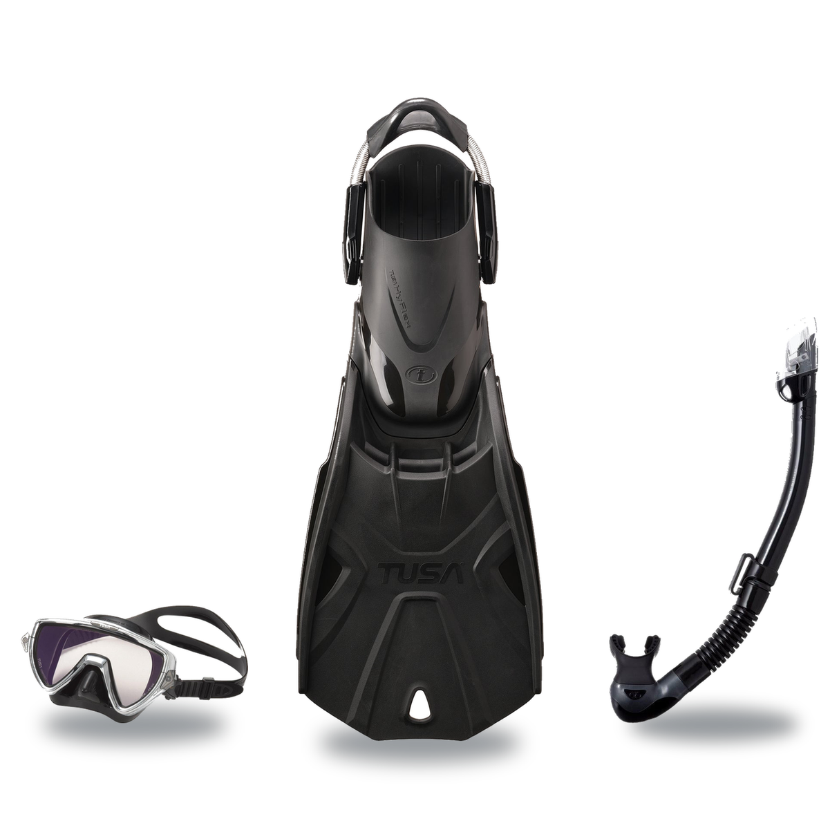 Tusa Mask Fin Snorkel Package – Ino Pro Diving Silicone, Zensee Pro or Visio Pro Single Lens Mask + Hyperdry Elite II Snorke…
