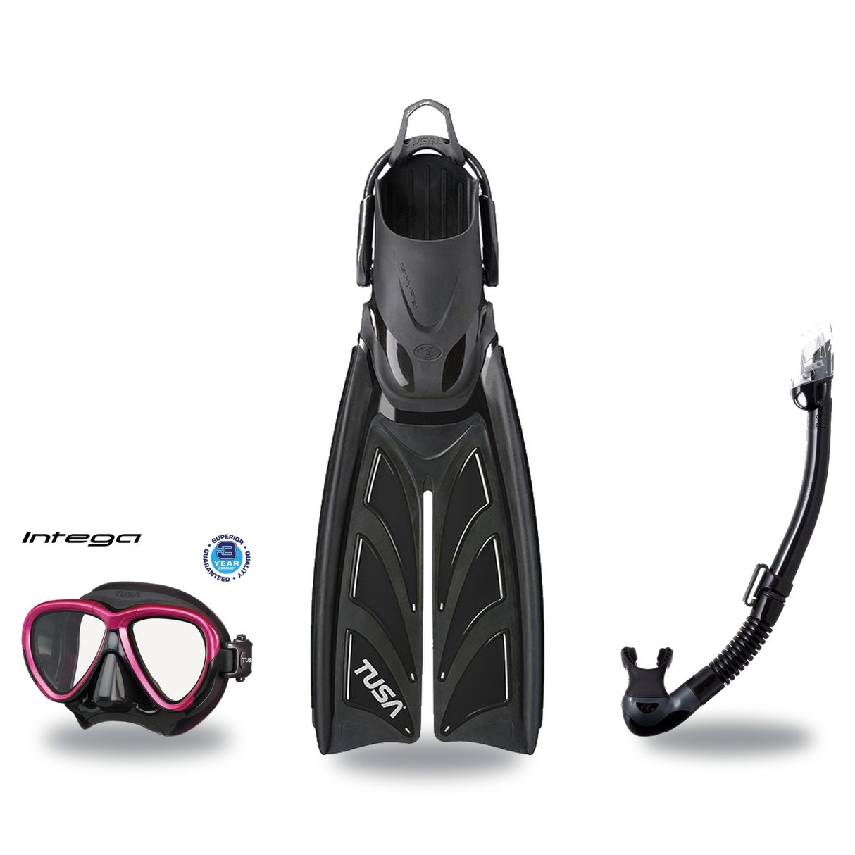 Tusa Mask Fin Snorkel Package – Intega Dual Lens, Freedom HD Single Lens or Zensee Mask + Hyperdry Elite II Snorkel + HyFlex…