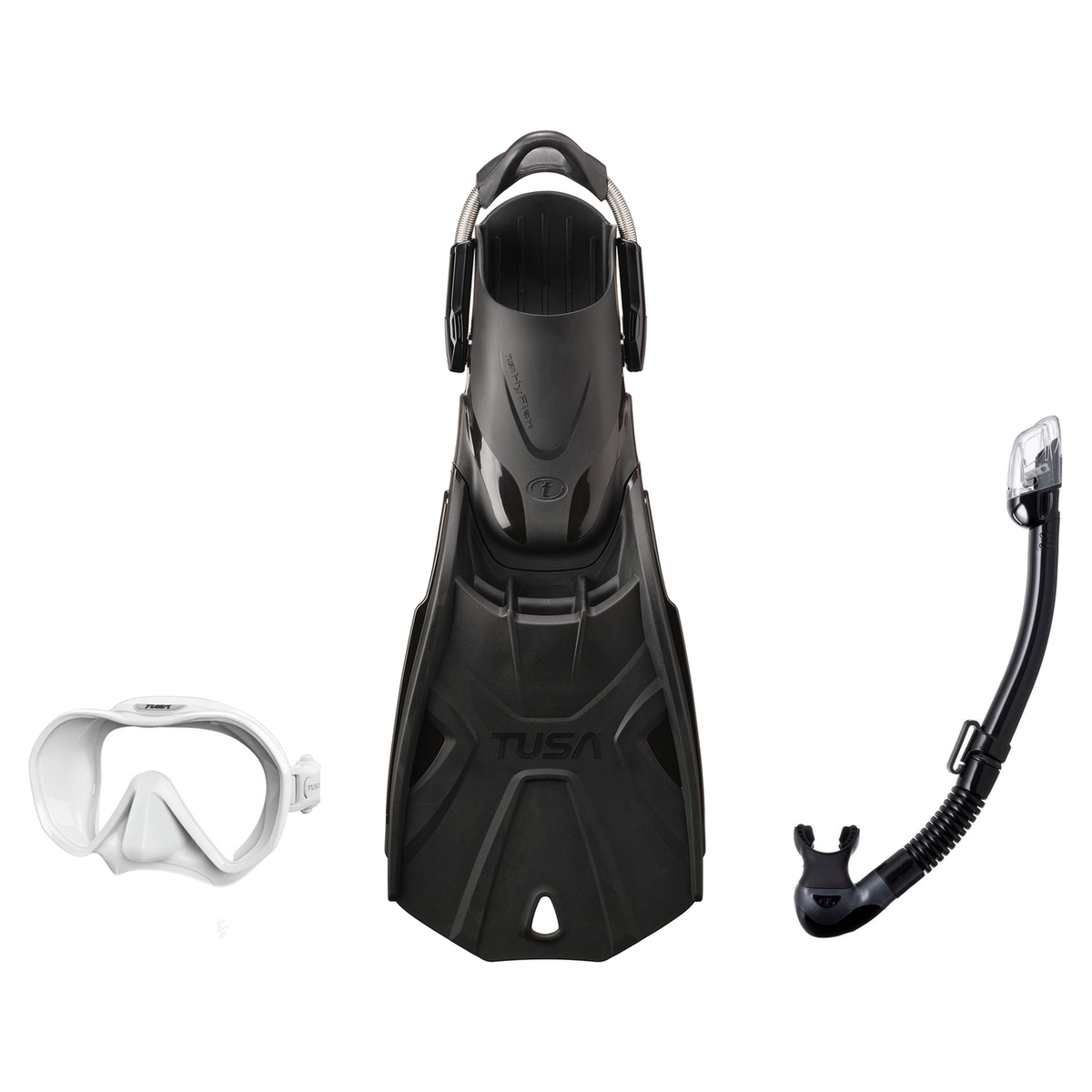 Tusa Mask Fin Snorkel Package – Intega Dual Lens, Freedom HD Single Lens or Zensee Mask + Hyperdry Elite II Snorkel + HyFlex…