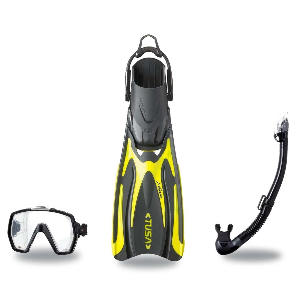 Tusa Mask Fin Snorkel Package – Freedom HD Single Lens, Zensee or Ino Mask + Hyperdry Elite II Snorkel + SF-0112 Tri-Force F…