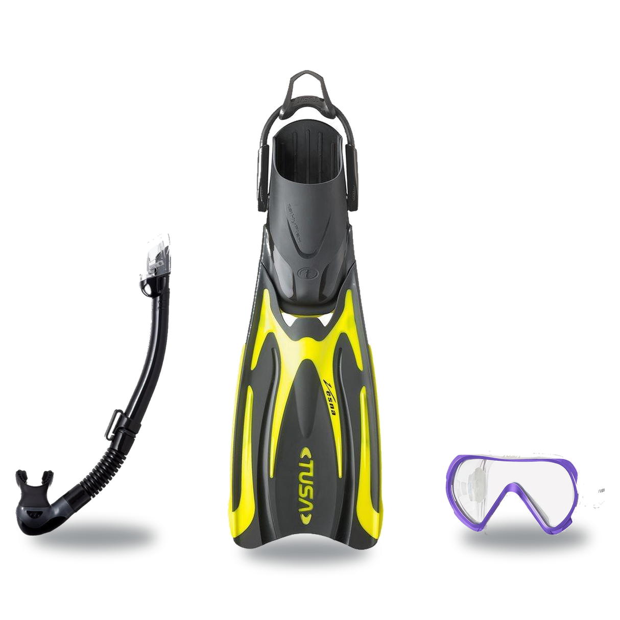 Tusa Mask Fin Snorkel Package – Freedom HD Single Lens, Zensee or Ino Mask + Hyperdry Elite II Snorkel + SF-0112 Tri-Force F…