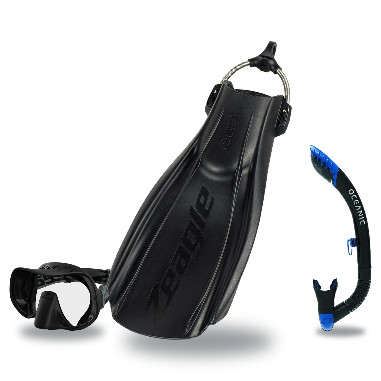 Zeagle Mask Fin Snorkel Package – Scope Mono, Venom or Mini Shadow Single Lens Mask + Ultra Dry 2 Snorkel + Recon Fins — inc…