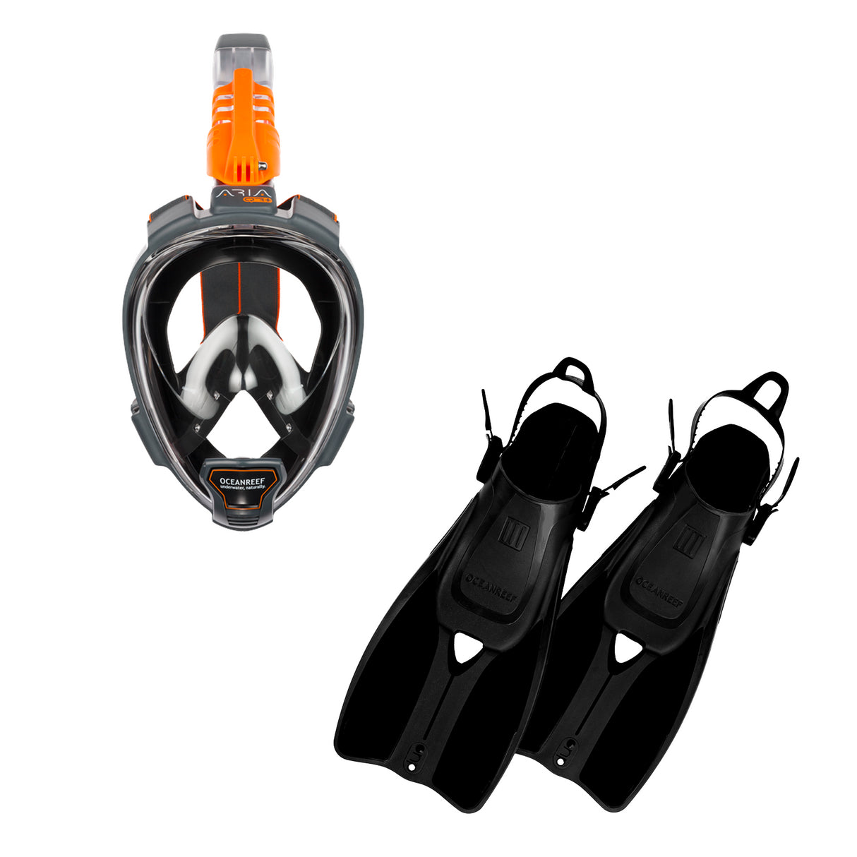 Ocean Reef Aria QR+ Dive Mask & DUO II Fins Combo-Black-S/M Mask - S/M Fins-