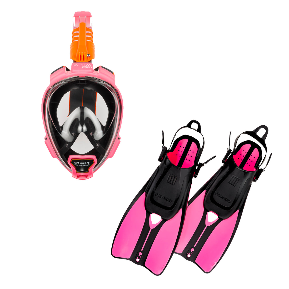 Ocean Reef Aria QR+ Dive Mask & DUO II Fins Combo-Pink-M/L Mask - L/XL Fins-