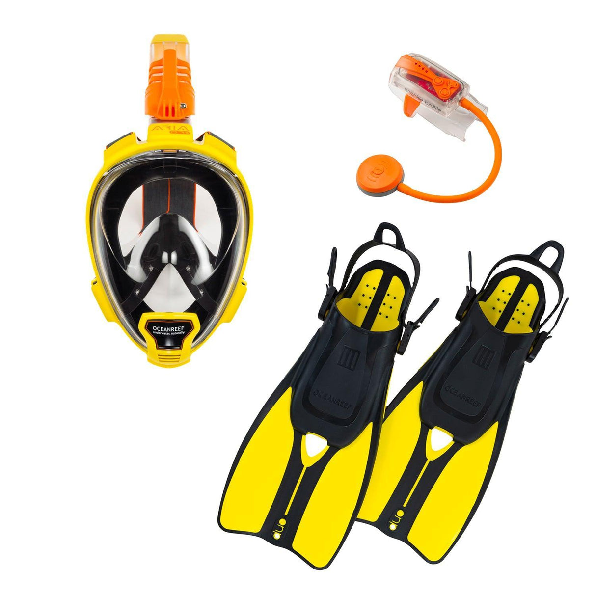 OCEAN REEF Aria QR+ Dive Mask & DUO II Fins Combo with Snorkie-Talkie-Yellow-L/XL Mask - L/XL Fins-