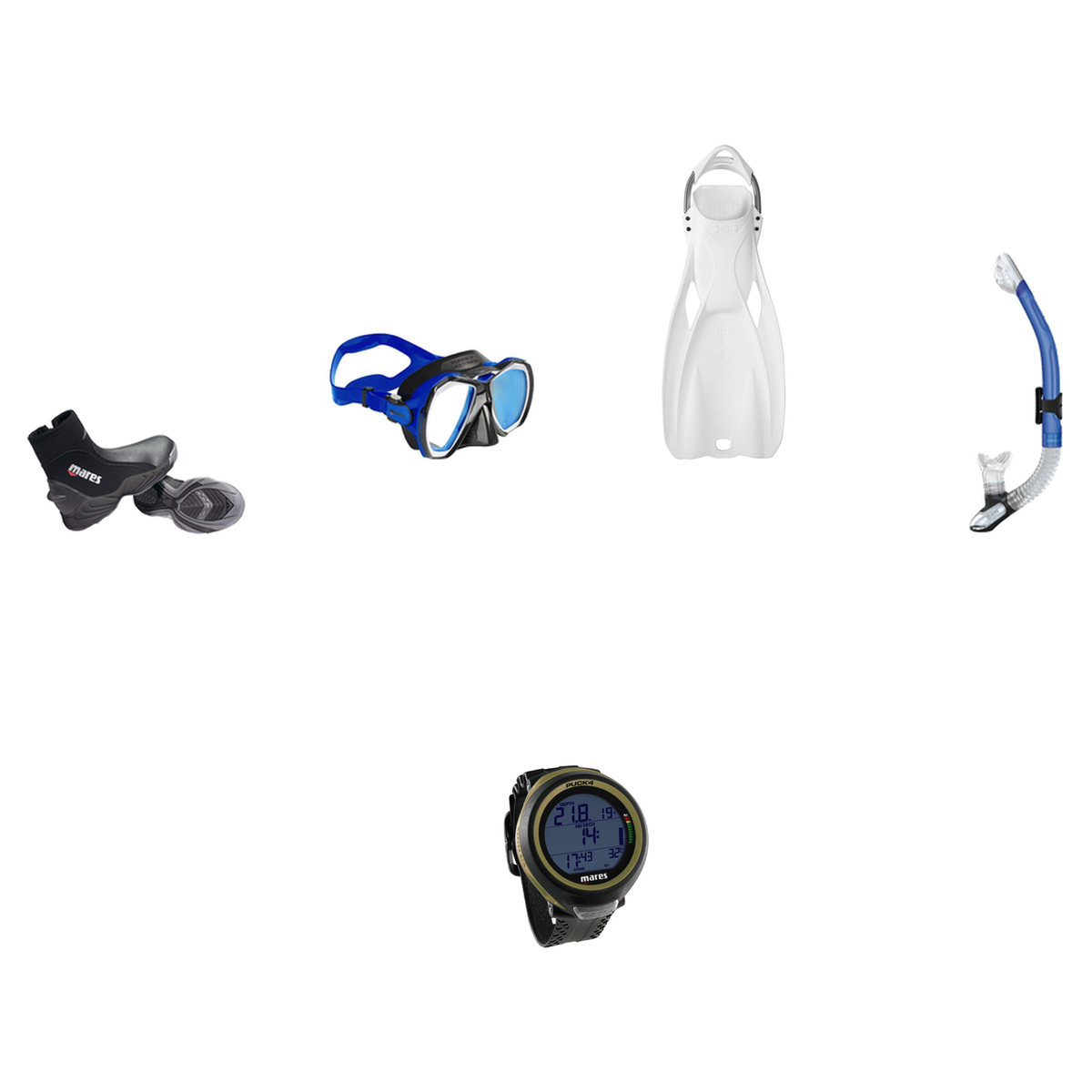 Mares Open Water Diver Course Package – Force-X LS Mask + Avanti 4X Fins + Ergo Dry Snorkel + 5mm Trilastic Boots + Puck 4 D…