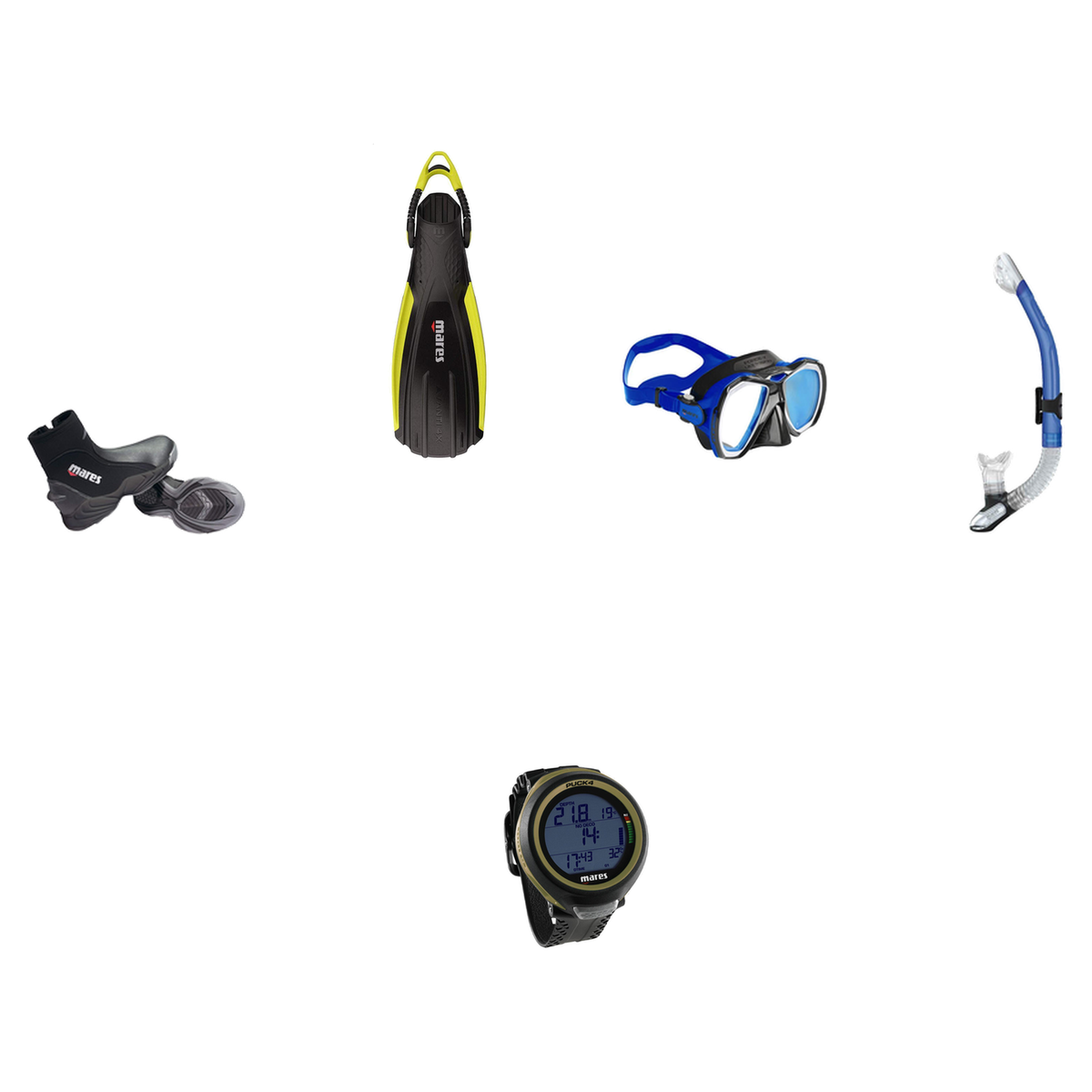 Mares Open Water Diver Course Package – Force-X LS Mask + Avanti 4X Fins + Ergo Dry Snorkel + 5mm Trilastic Boots + Puck 4 D…