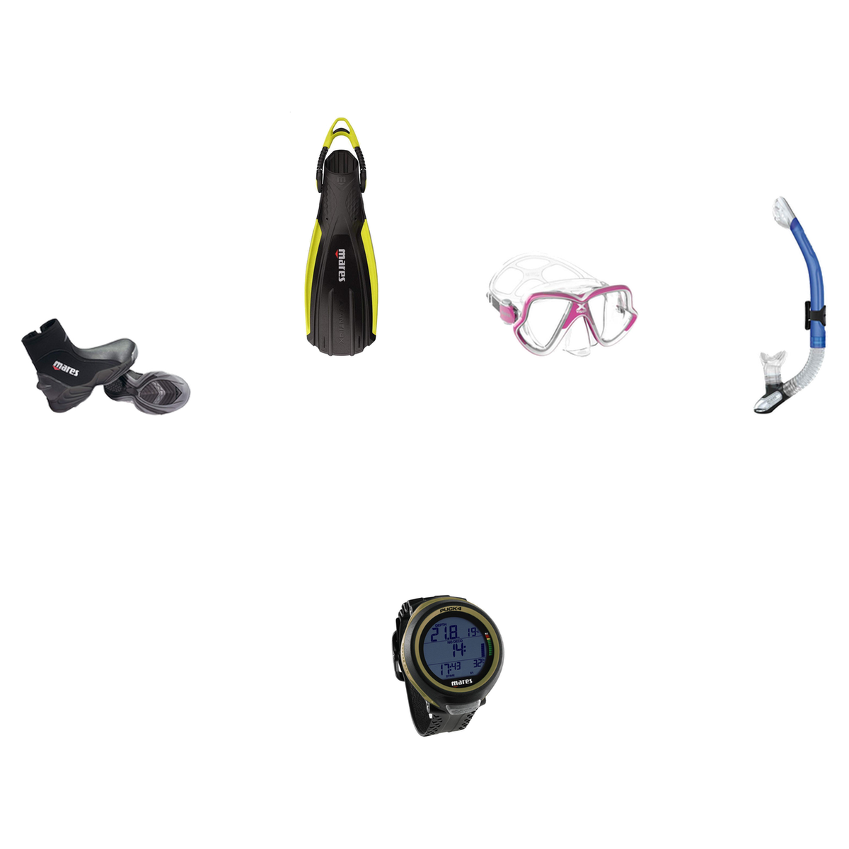 Mares Open Water Diver Course Package – Force-X LS Mask + Avanti 4X Fins + Ergo Dry Snorkel + 5mm Trilastic Boots + Puck 4 D…