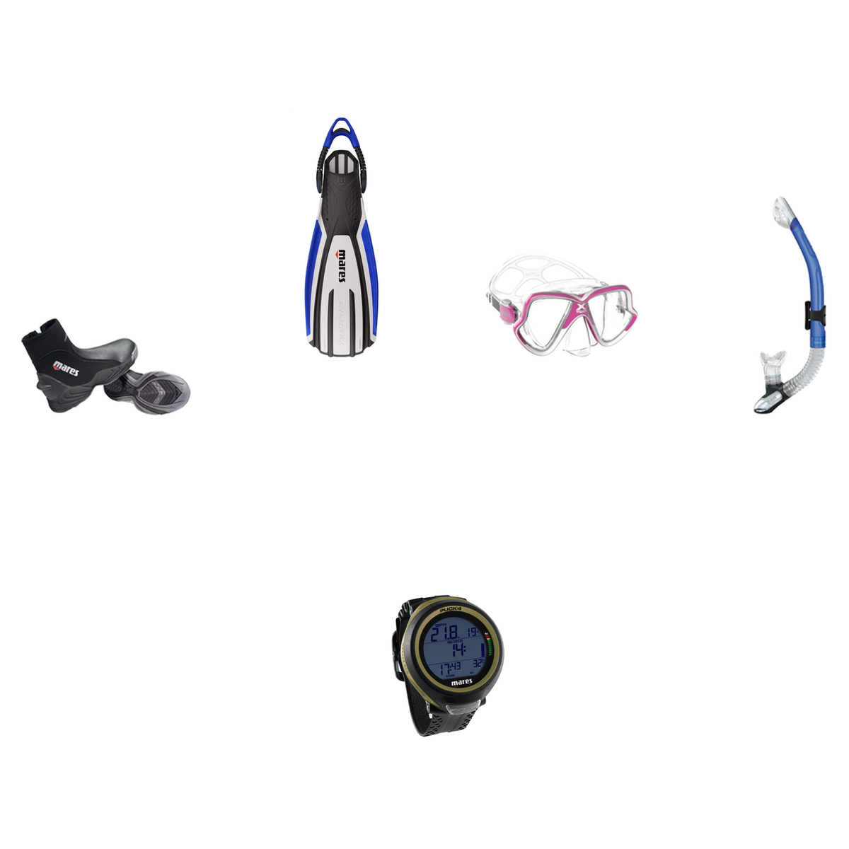 Mares Open Water Diver Course Package – Force-X LS Mask + Avanti 4X Fins + Ergo Dry Snorkel + 5mm Trilastic Boots + Puck 4 D…