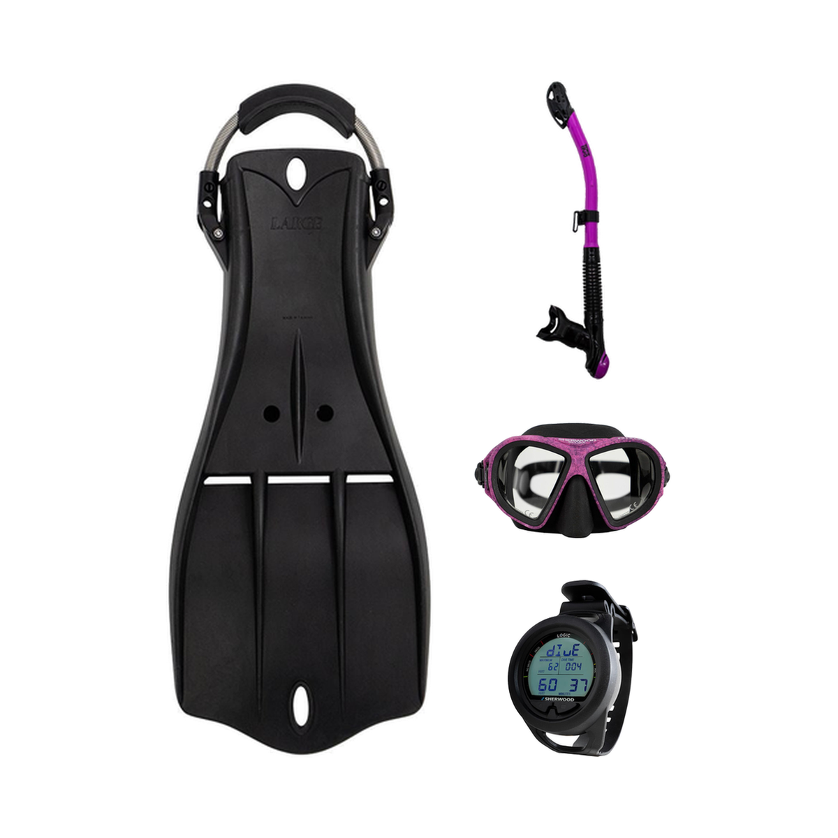 Sherwood Open Water Diver Course Package – SH CRUZ Marbled Mask + Elite Fins + Tiga Dry Snorkel + Genesis Graviton Dive Comp…