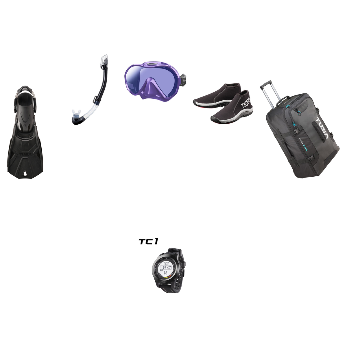 Tusa Open Water Diver Course Package – Zensee Pro Mask + SF-0112 Tri-Force Fins + Hyperdry Elite II Snorkel + HS 3mm Slipper…