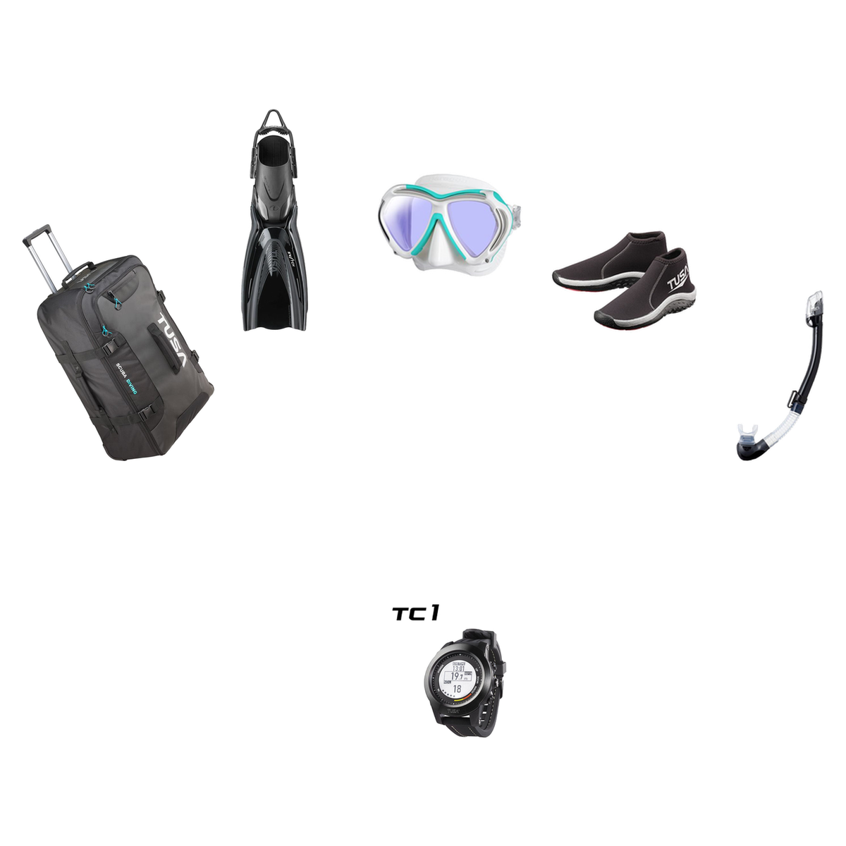 Tusa Open Water Diver Course Package – Zensee Pro Mask + SF-0112 Tri-Force Fins + Hyperdry Elite II Snorkel + HS 3mm Slipper…
