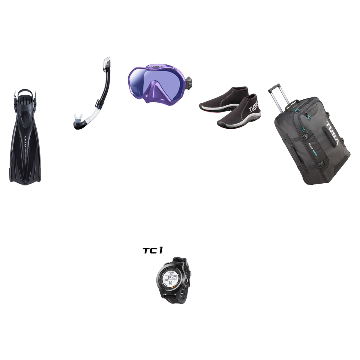 Tusa Open Water Diver Course Package – Zensee Pro Mask + SF-0112 Tri-Force Fins + Hyperdry Elite II Snorkel + HS 3mm Slipper…